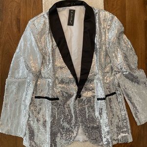 Crystal sequin slim fit dinner jacket blazer